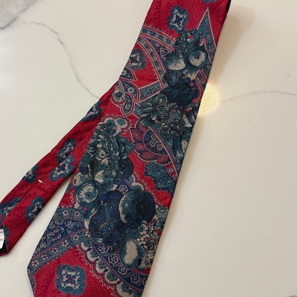 Oscar de la Renta Couture Silk Necktie Baroque Floral Scrolls Vintage Boutique - Picture 3 of 8